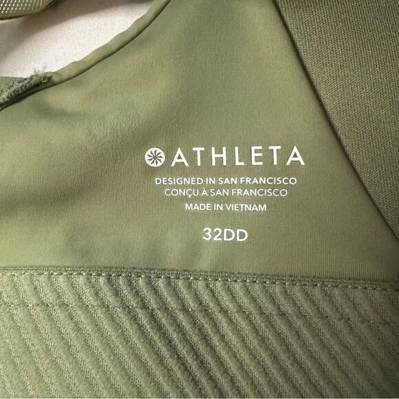 Athleta Advance Olive Green Sports Bra Mesh Back sz 32DD Gym Molded High Impact - Picture 2 of 5